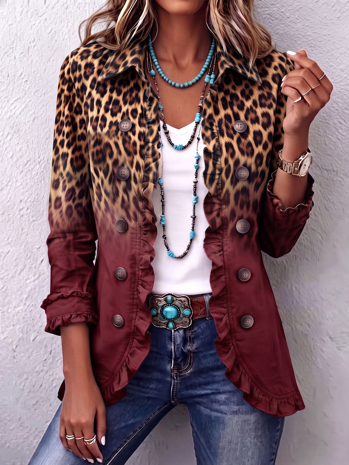Tomasa | Blazer de leopardo color burdeos