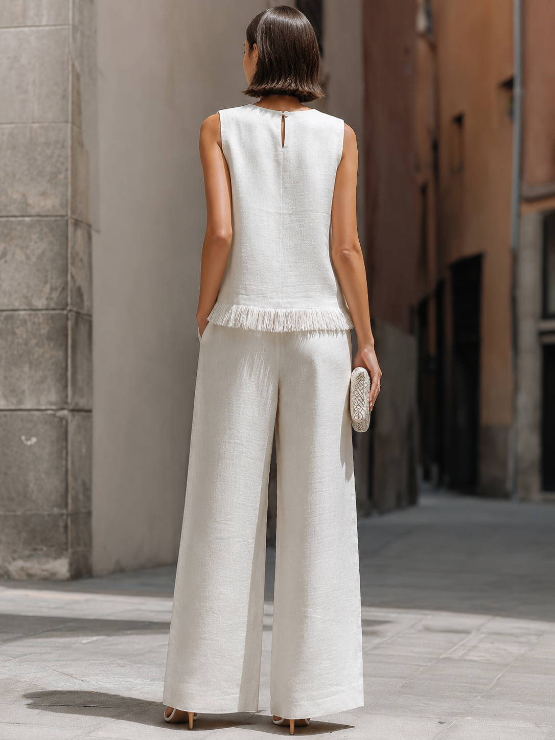LAVINIA | Elegante conjunto de mujer con top sin mangas y pantalones de pierna ancha