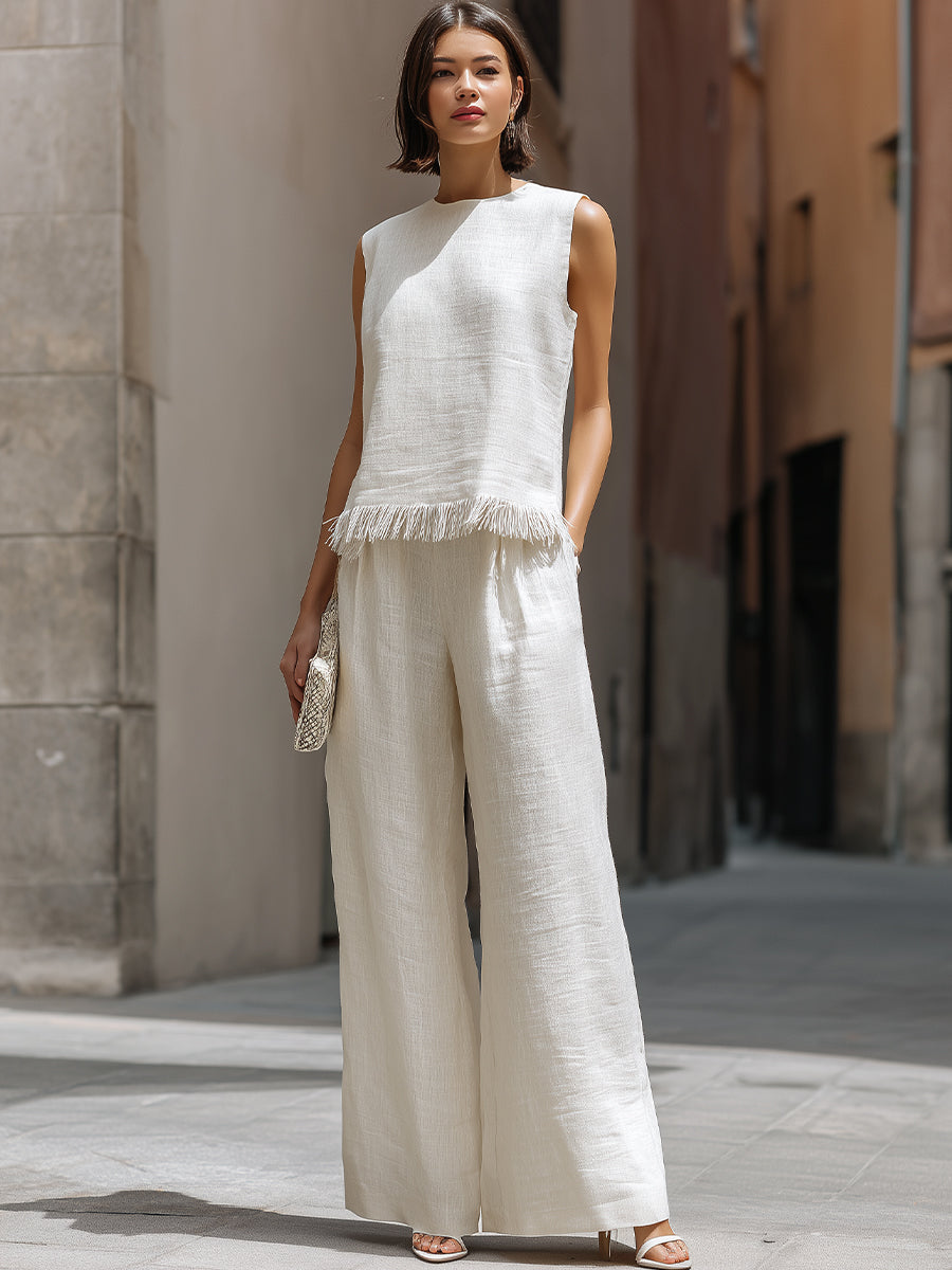 LAVINIA | Elegante conjunto de mujer con top sin mangas y pantalones de pierna ancha