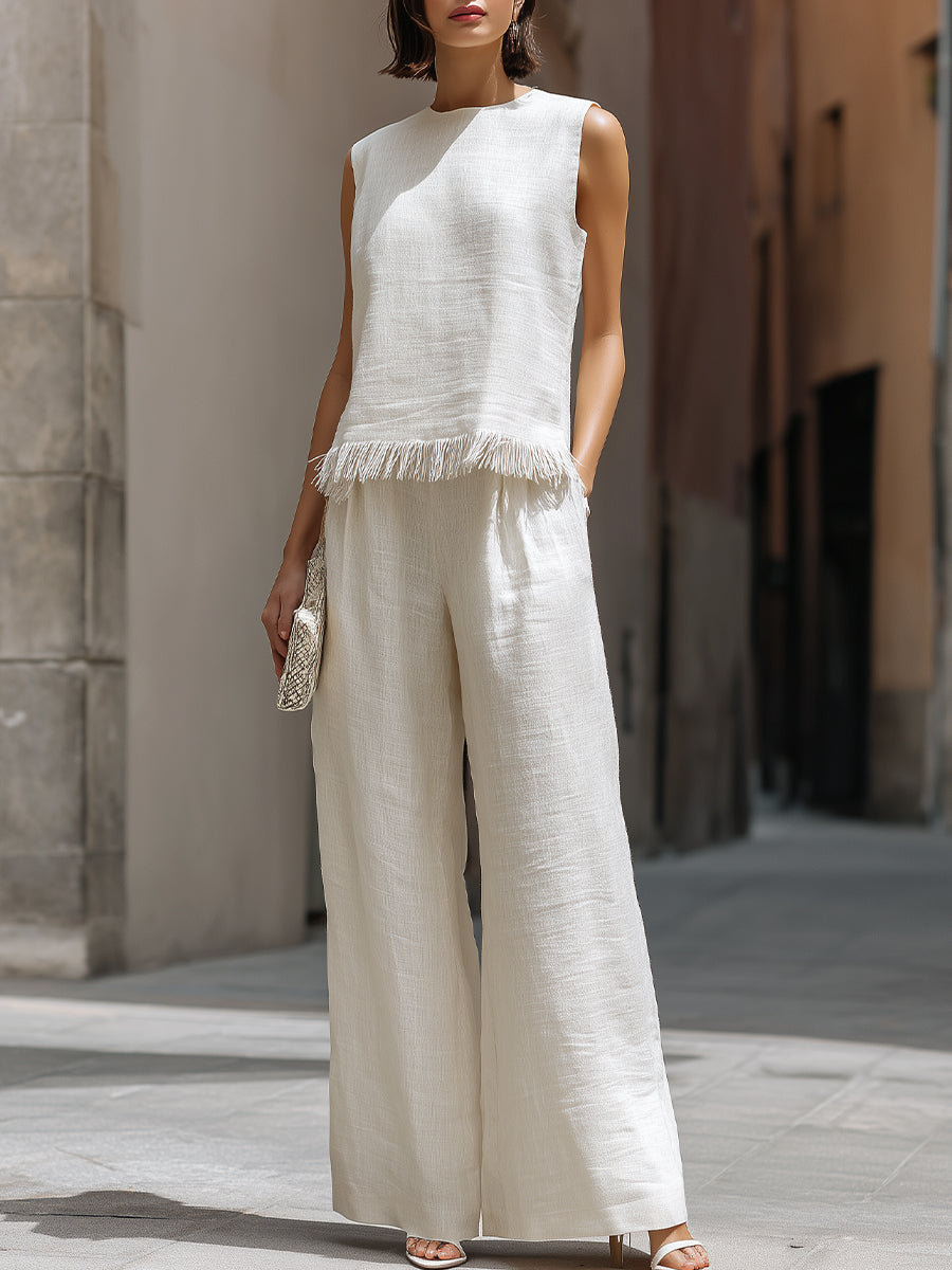 LAVINIA | Elegante conjunto de mujer con top sin mangas y pantalones de pierna ancha