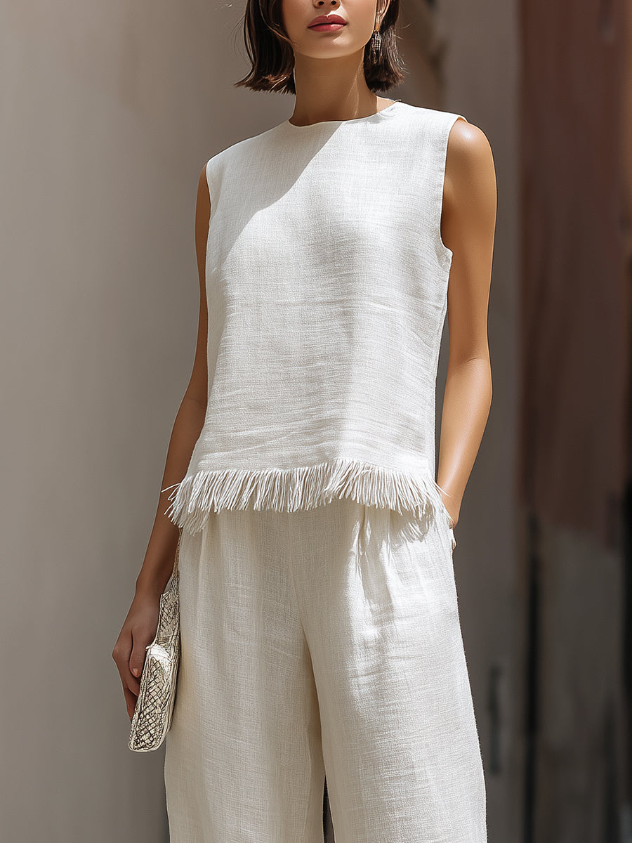 LAVINIA | Elegante conjunto de mujer con top sin mangas y pantalones de pierna ancha