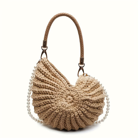 Tea | Bolso tote trenzado color camel con elegante correa de cadena