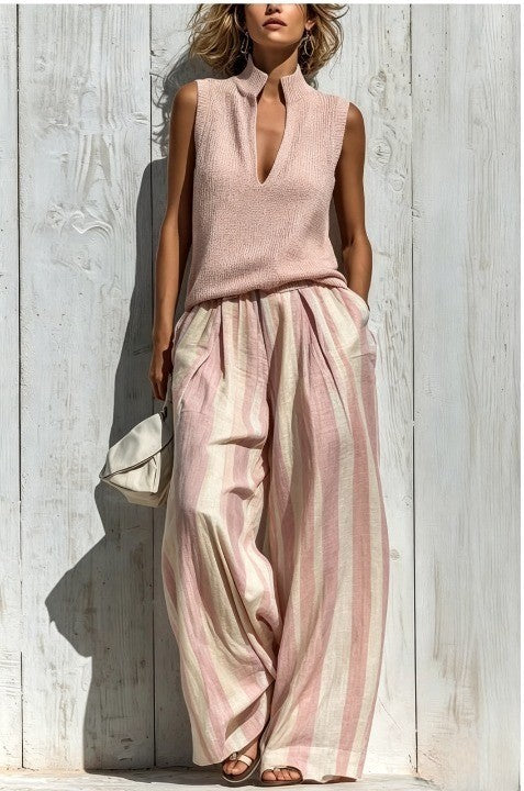 CAMILLA | Conjunto elegante con top sin mangas y pantalones anchos a rayas