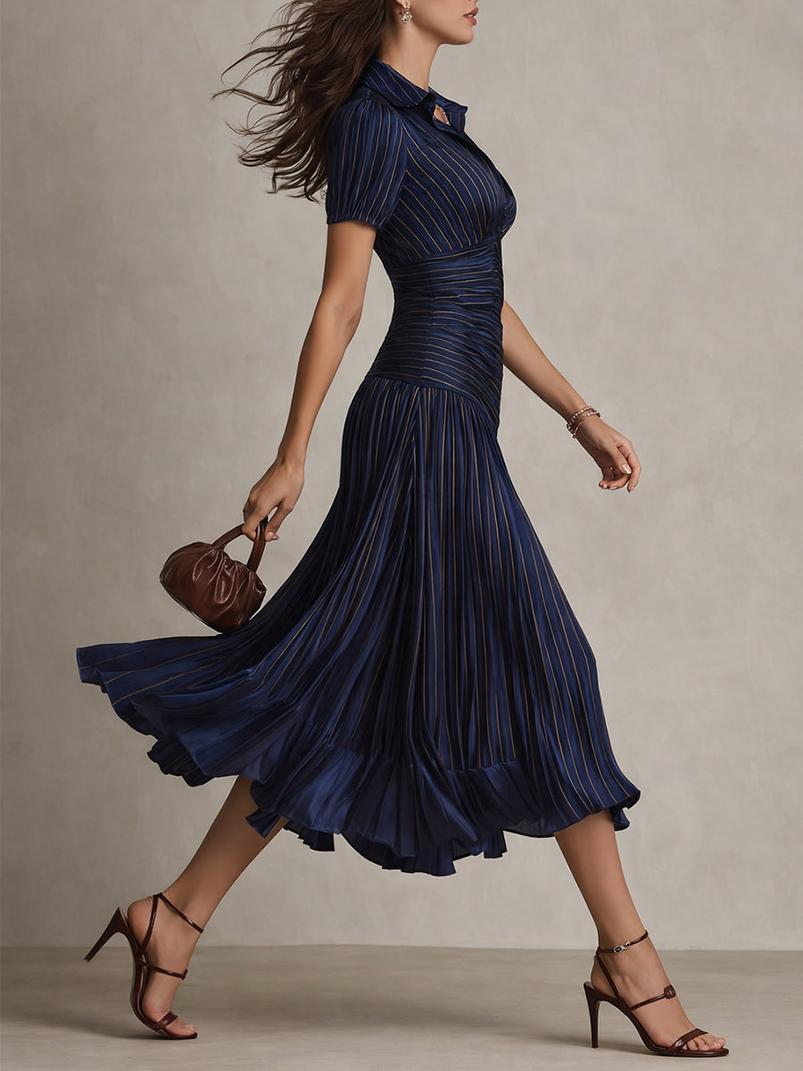 Adriana | Vestido midi de satén a rayas con encanto retro