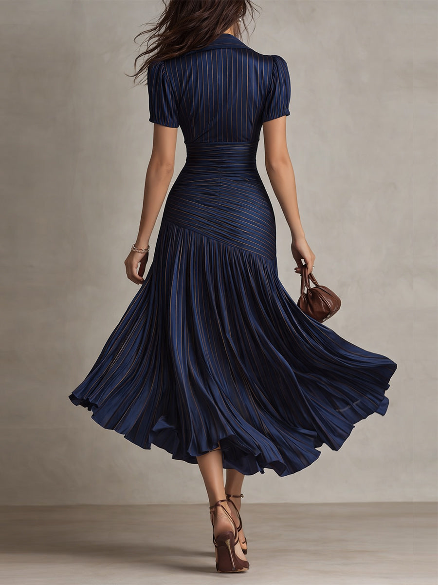 Adriana | Vestido midi de satén a rayas con encanto retro