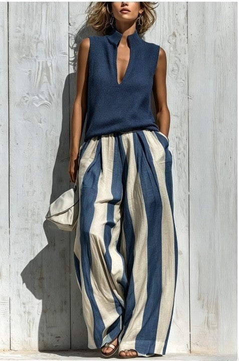 CAMILLA | Conjunto elegante con top sin mangas y pantalones anchos a rayas