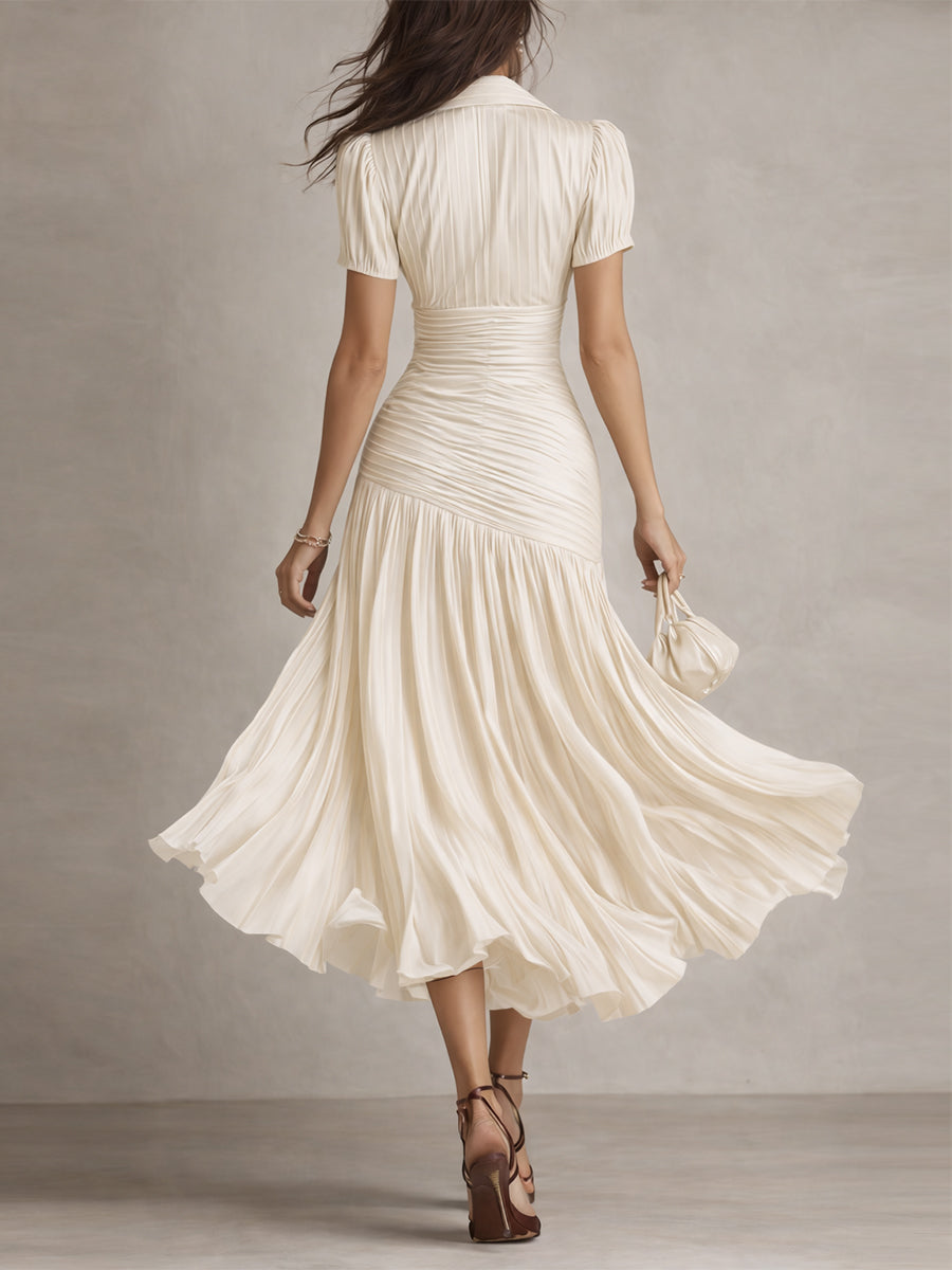 Adriana | Vestido midi de satén a rayas con encanto retro