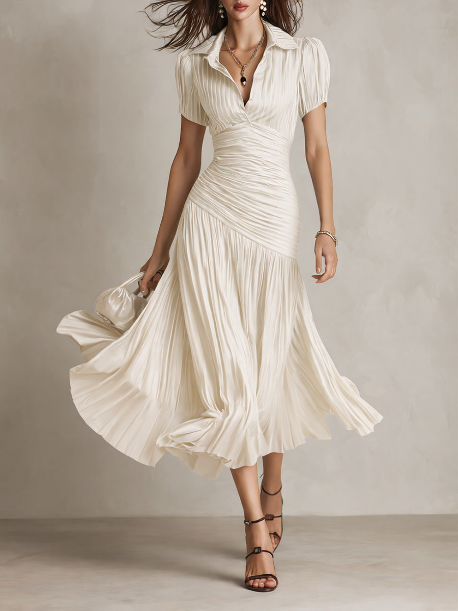 Adriana | Vestido midi de satén a rayas con encanto retro