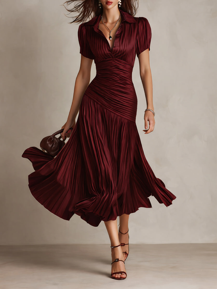 Adriana | Vestido midi de satén a rayas con encanto retro