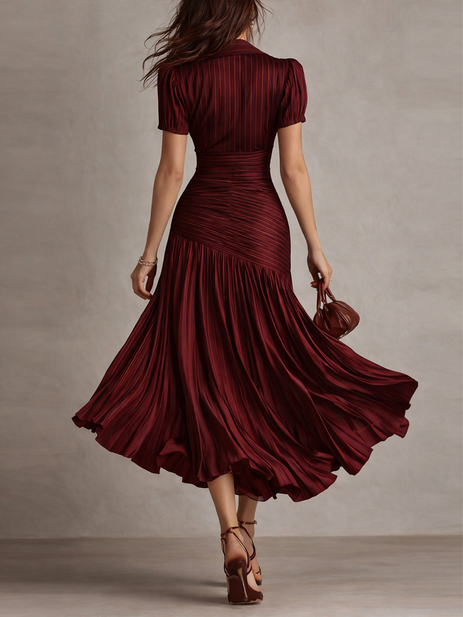 Adriana | Vestido midi de satén a rayas con encanto retro
