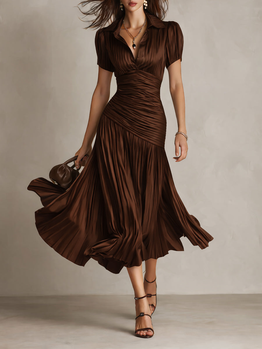 Adriana | Vestido midi de satén a rayas con encanto retro