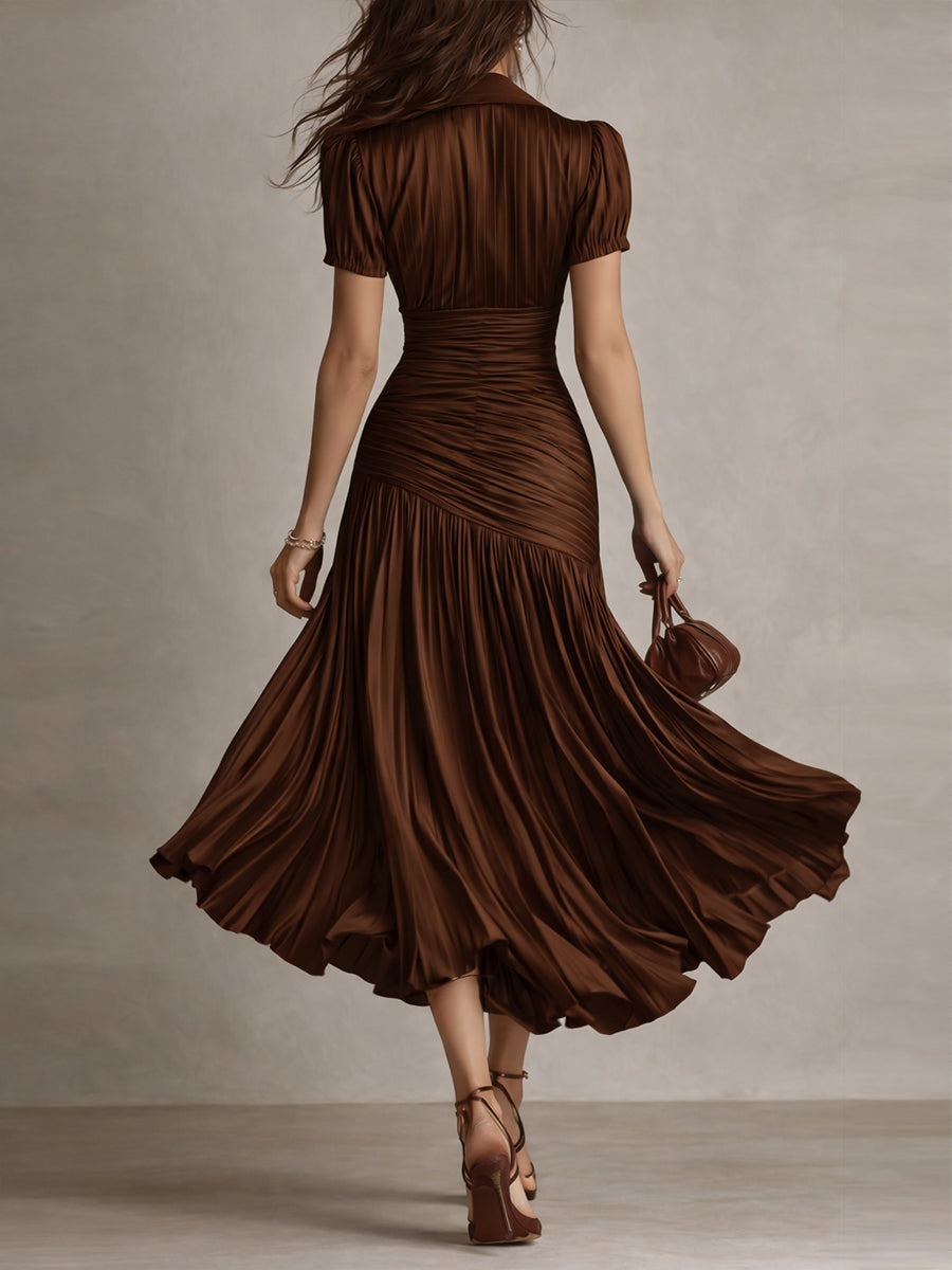 Adriana | Vestido midi de satén a rayas con encanto retro