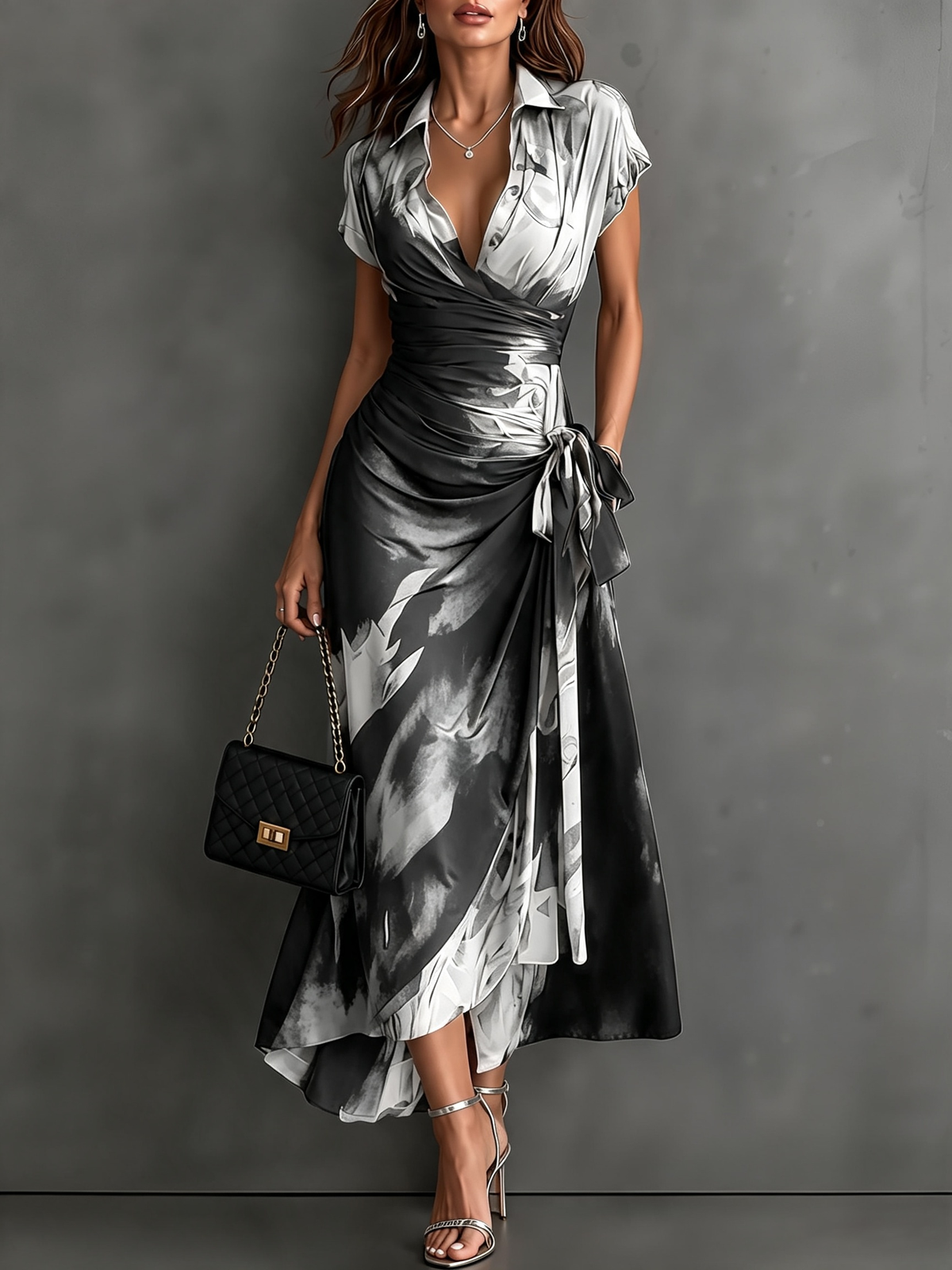 SOFIA | Vestido midi envolvente con estampado abstracto