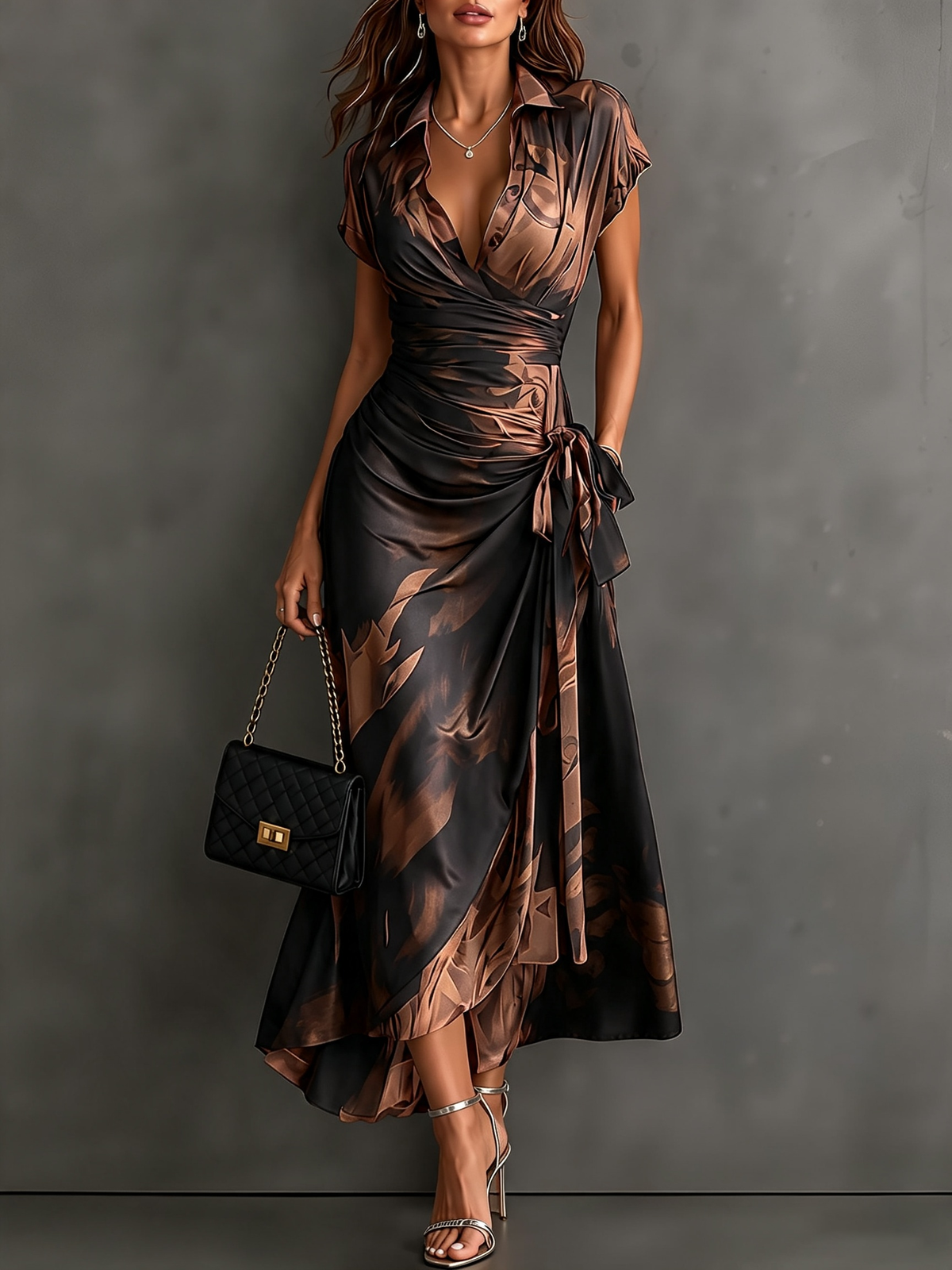 SOFIA | Vestido midi envolvente con estampado abstracto