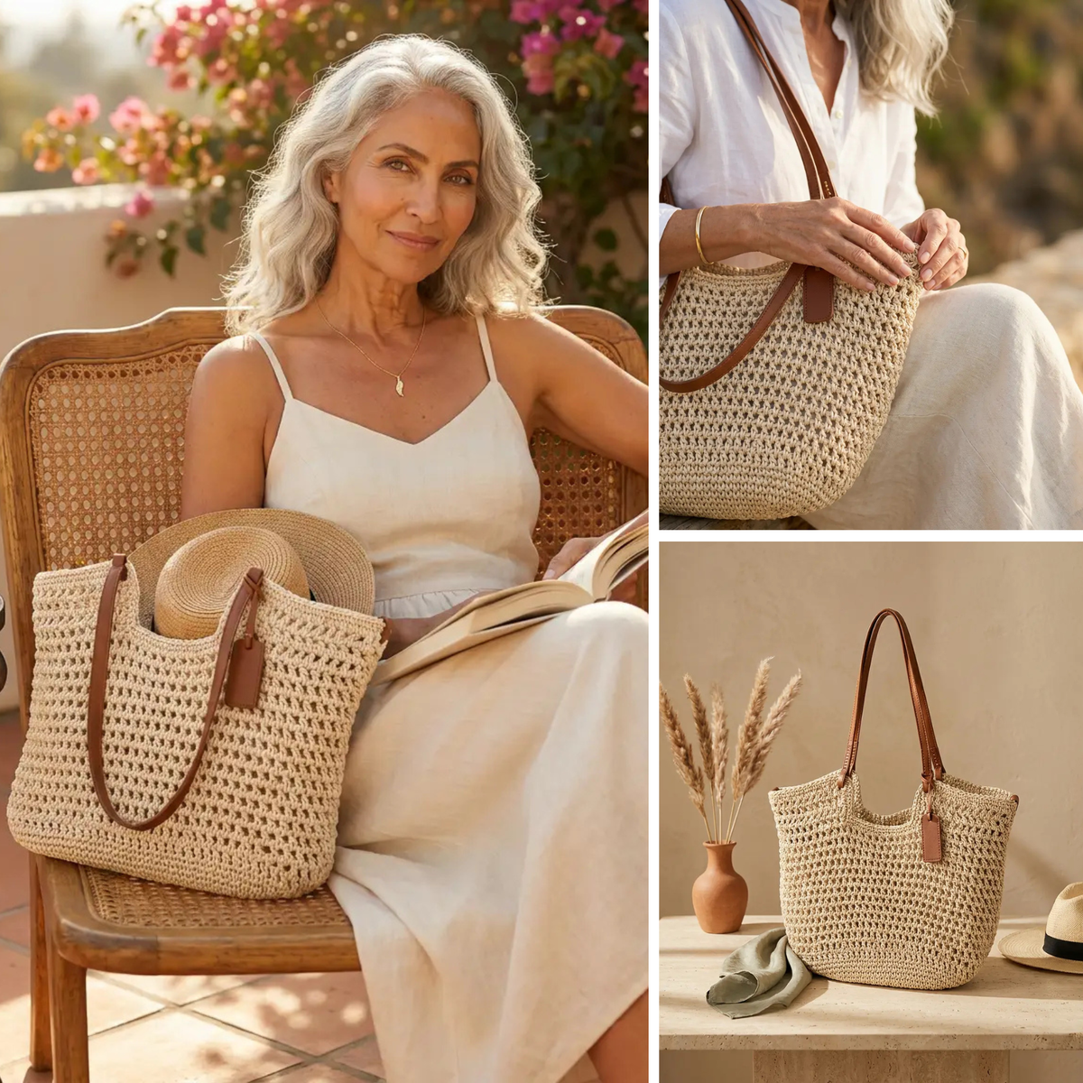 Camelia | Bolso shopper de ganchillo tejido a mano – Elegante marfil