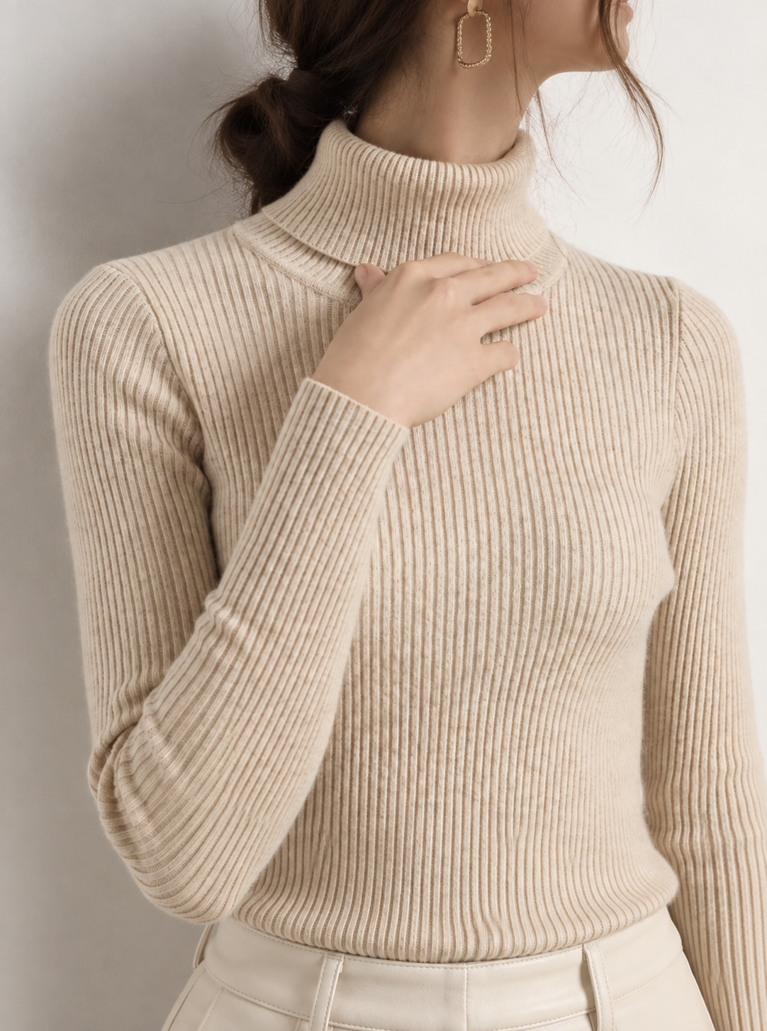 Suéter de cuello alto para mujer, jersey de punto suave para otoño e invierno