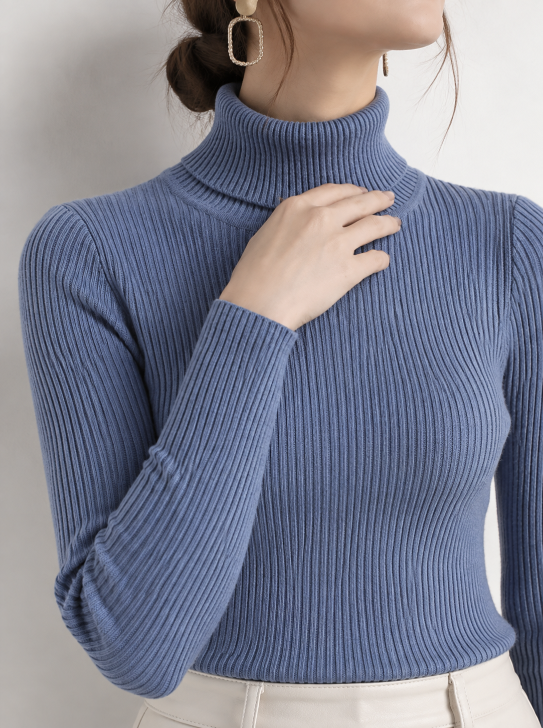 Suéter de cuello alto para mujer, jersey de punto suave para otoño e invierno