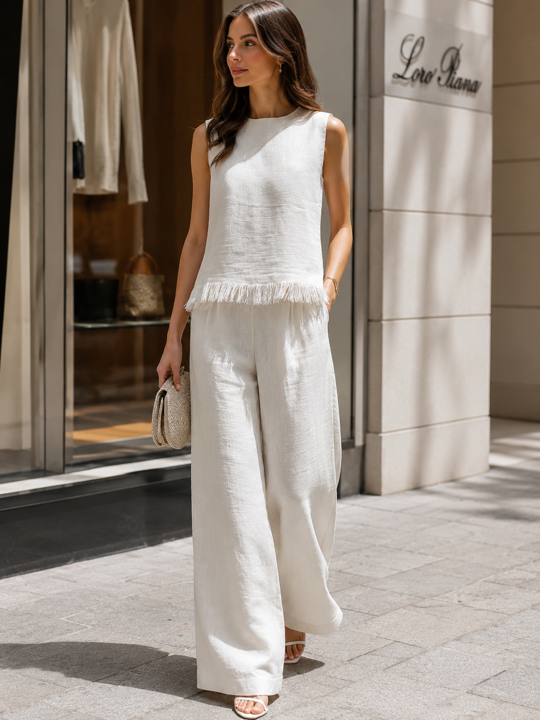 LAVINIA | Elegante conjunto de mujer con top sin mangas y pantalones de pierna ancha
