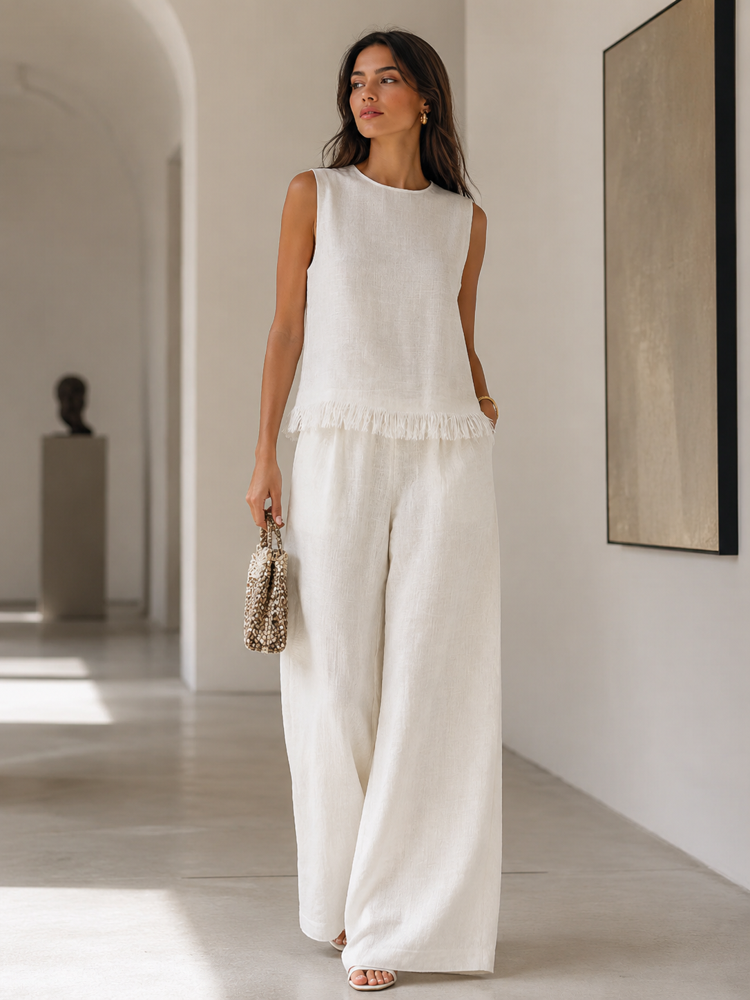 LAVINIA | Elegante conjunto de mujer con top sin mangas y pantalones de pierna ancha