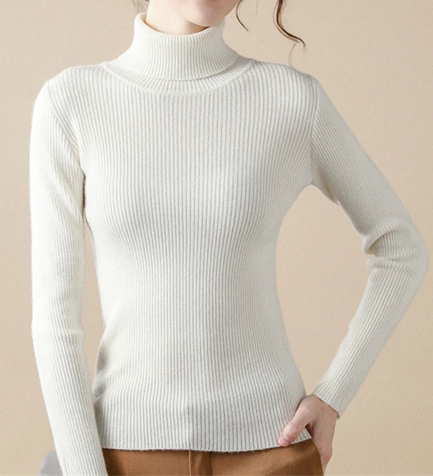 Suéter de cuello alto para mujer, jersey de punto suave para otoño e invierno