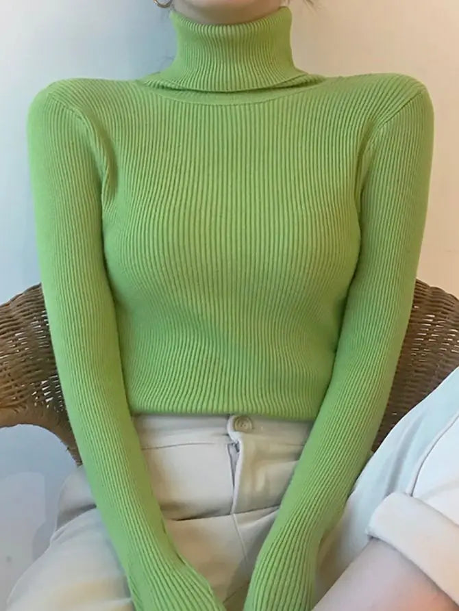 Suéter de cuello alto para mujer, jersey de punto suave para otoño e invierno