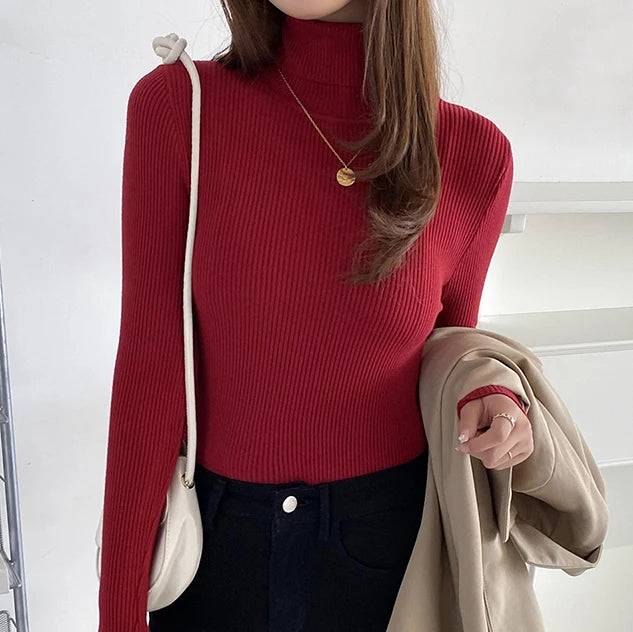Suéter de cuello alto para mujer, jersey de punto suave para otoño e invierno