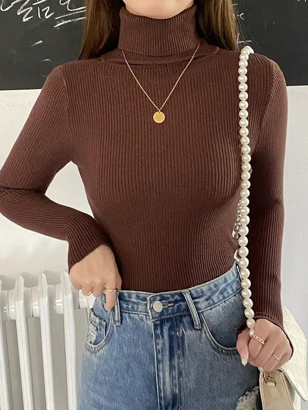Suéter de cuello alto para mujer, jersey de punto suave para otoño e invierno