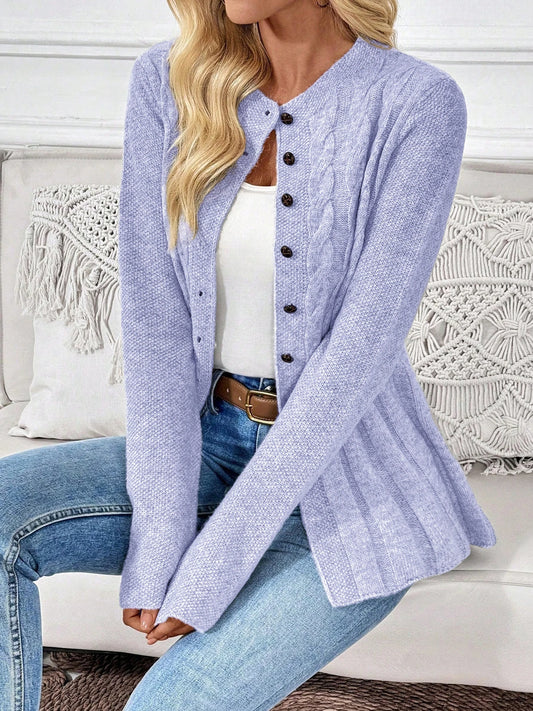 Suéter tipo cárdigan de punto para mujer, de color liso y manga larga, para otoño e invierno