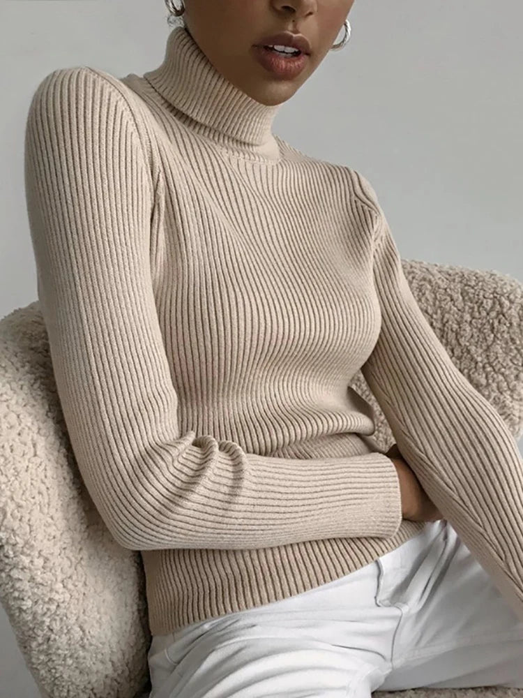 Suéter de cuello alto para mujer, jersey de punto suave para otoño e invierno