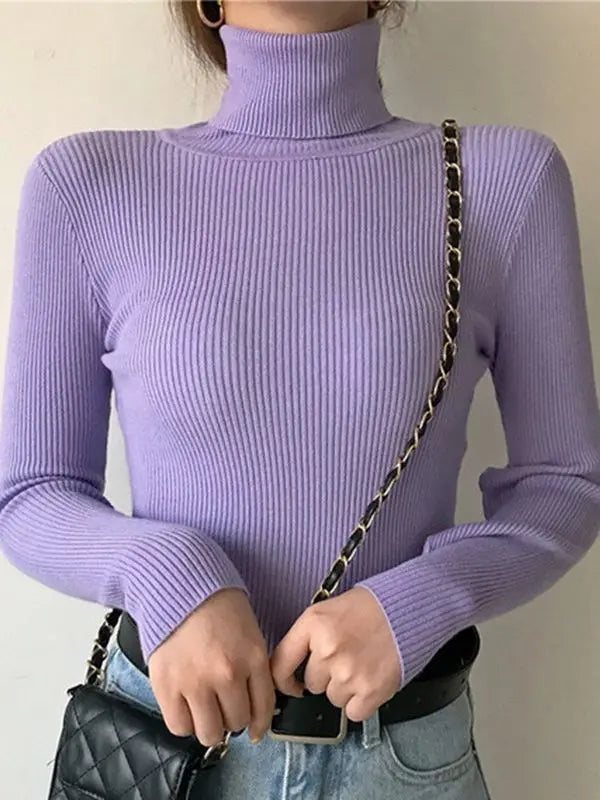 Suéter de cuello alto para mujer, jersey de punto suave para otoño e invierno