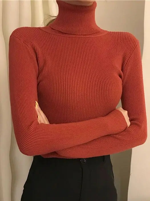 Suéter de cuello alto para mujer, jersey de punto suave para otoño e invierno