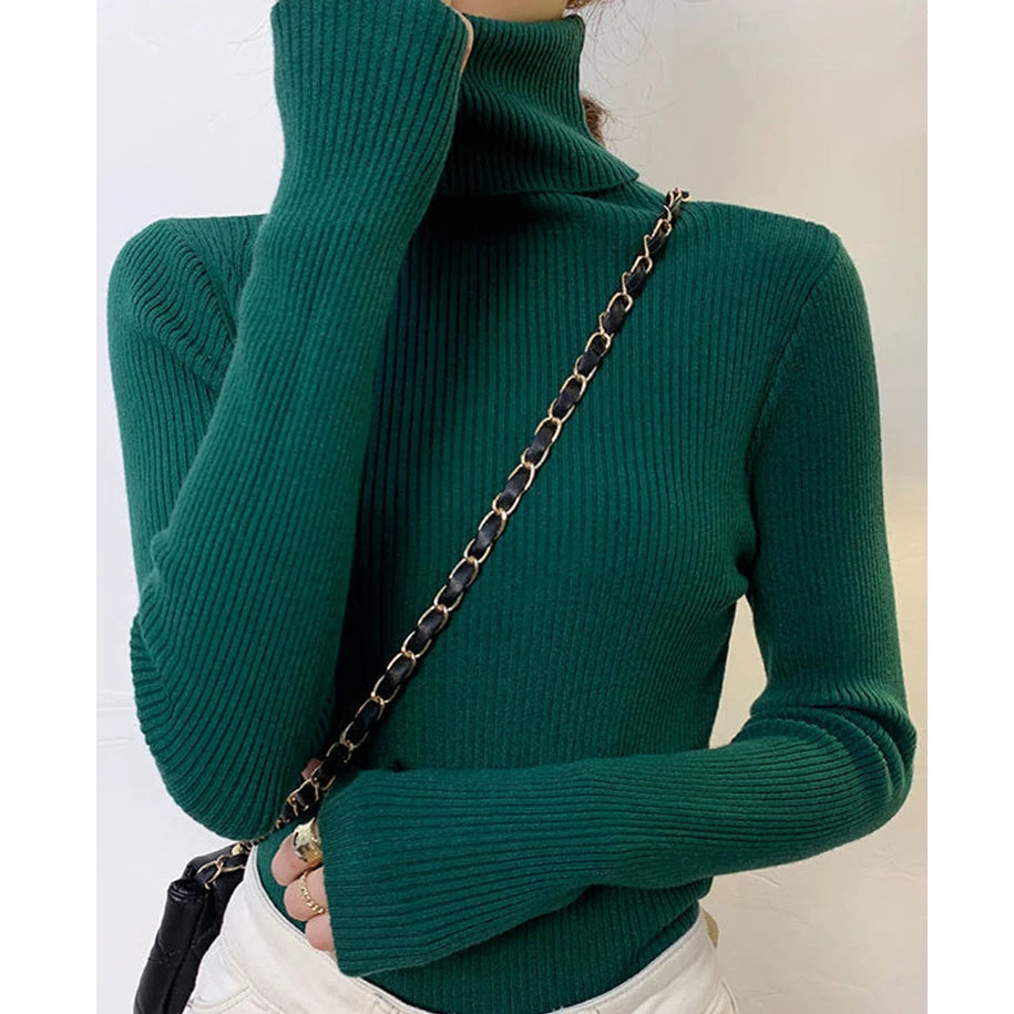 Suéter de cuello alto para mujer, jersey de punto suave para otoño e invierno