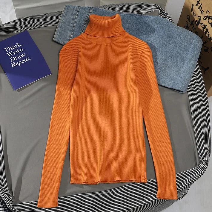 Suéter de cuello alto para mujer, jersey de punto suave para otoño e invierno