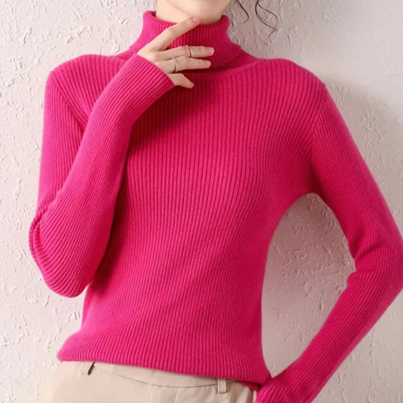 Suéter de cuello alto para mujer, jersey de punto suave para otoño e invierno