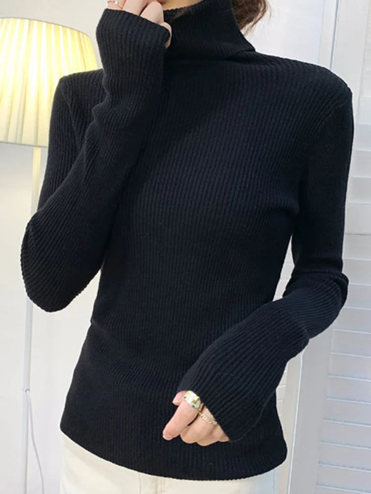 Suéter de cuello alto para mujer, jersey de punto suave para otoño e invierno