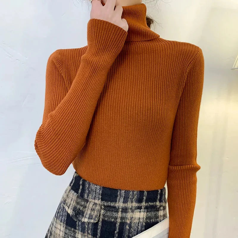 Suéter de cuello alto para mujer, jersey de punto suave para otoño e invierno