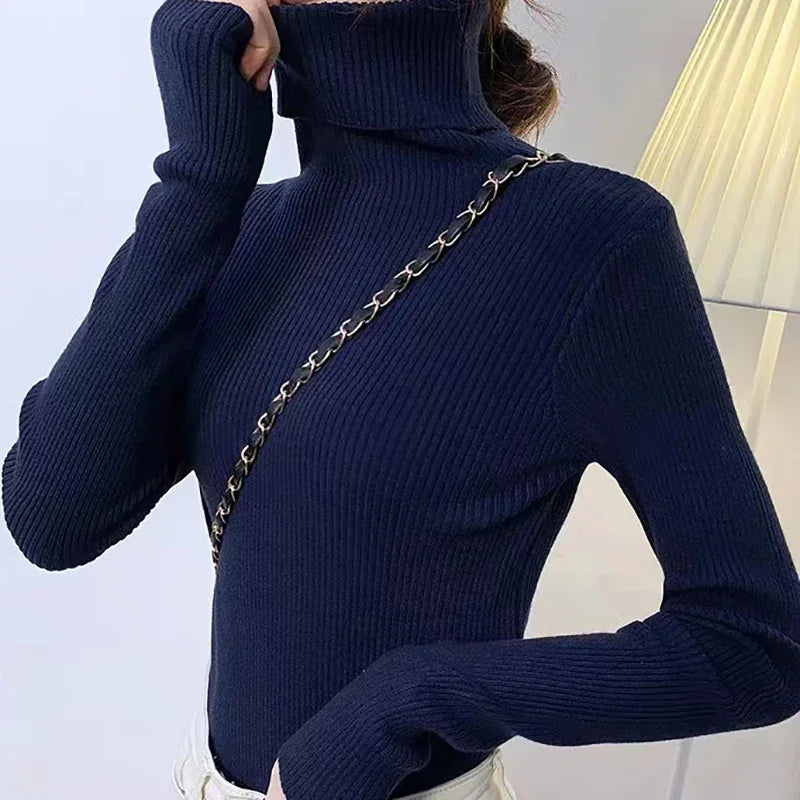 Suéter de cuello alto para mujer, jersey de punto suave para otoño e invierno