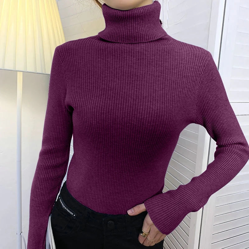 Suéter de cuello alto para mujer, jersey de punto suave para otoño e invierno