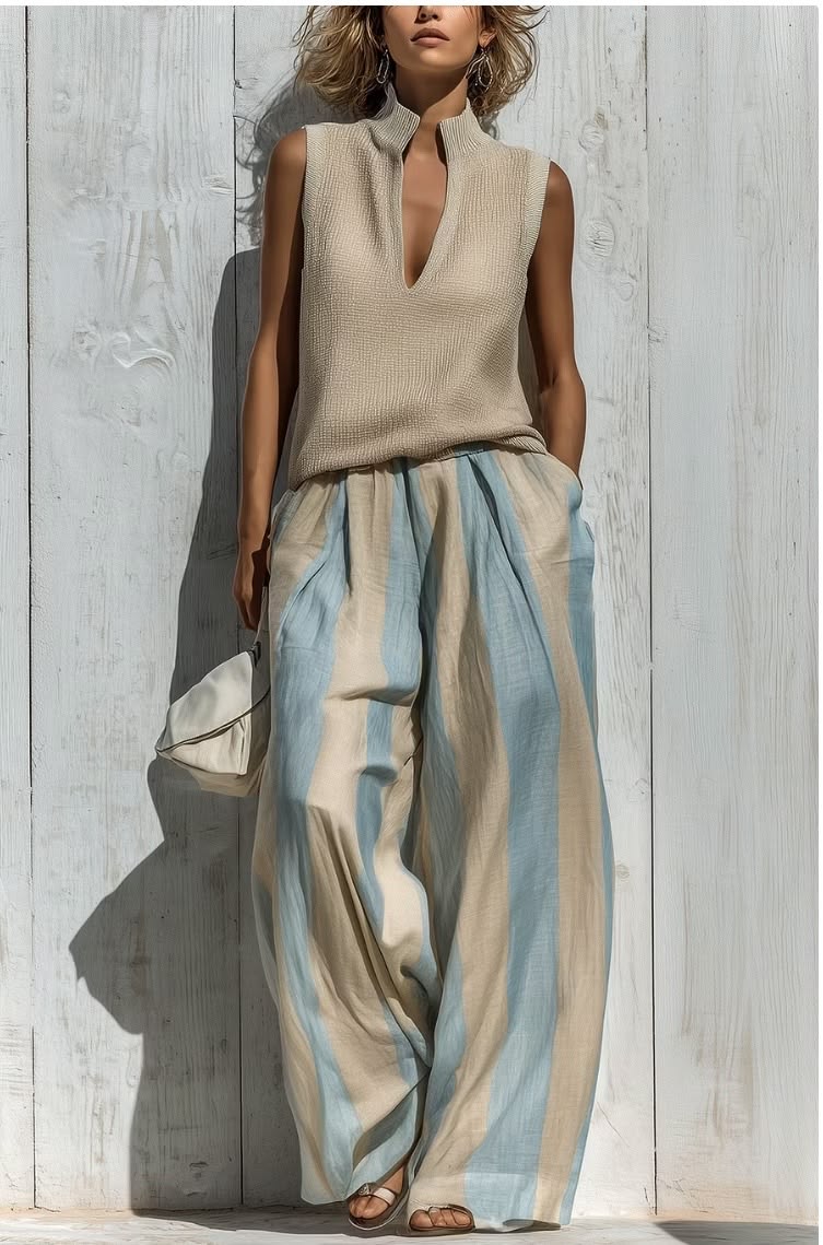 CAMILLA | Conjunto elegante con top sin mangas y pantalones anchos a rayas