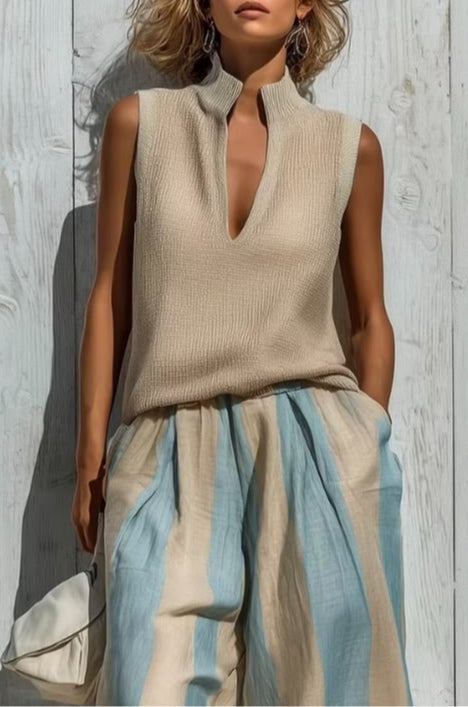 CAMILLA | Conjunto elegante con top sin mangas y pantalones anchos a rayas