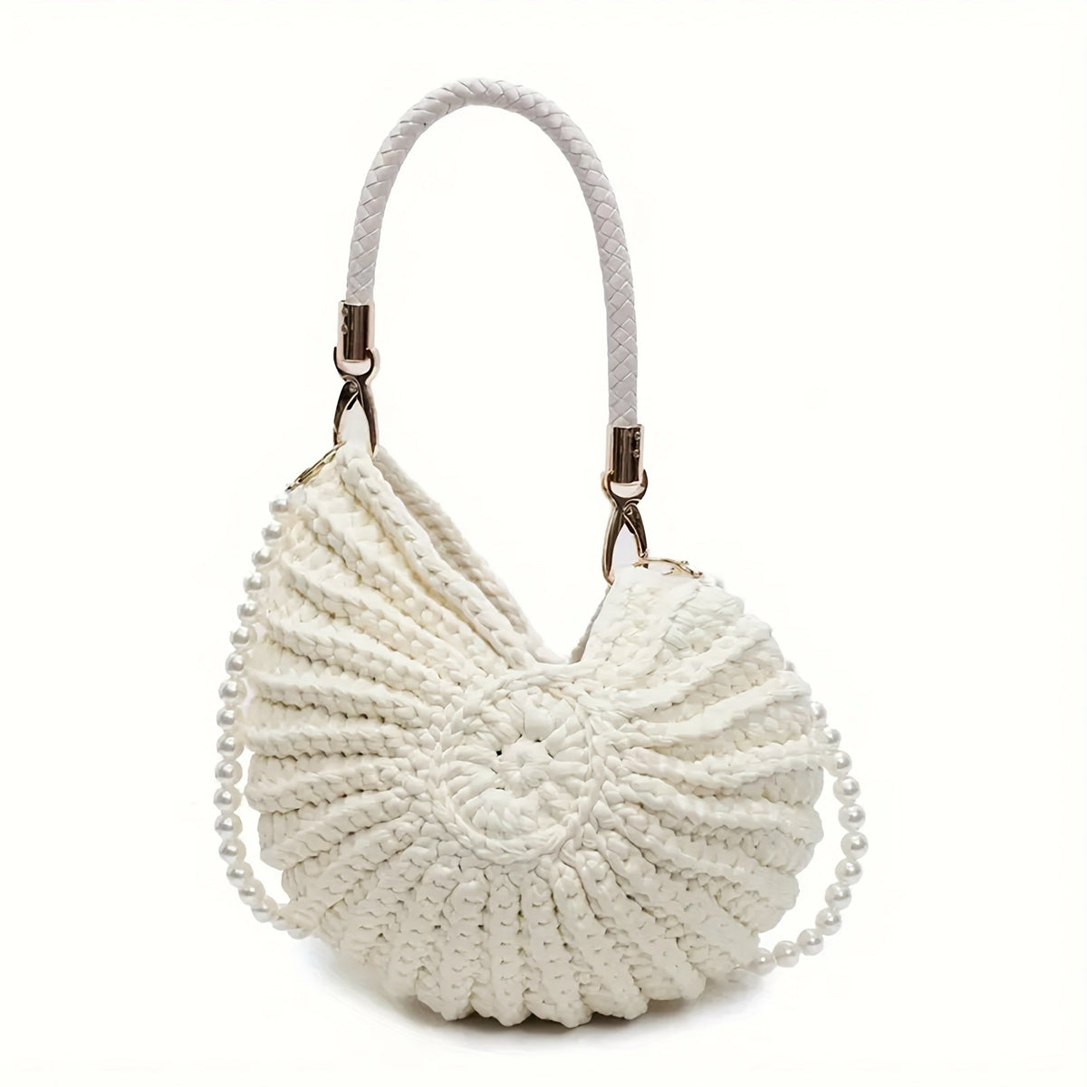 Tamara | Elegante bolso tote trenzado con correa de cadena – Blanco crema