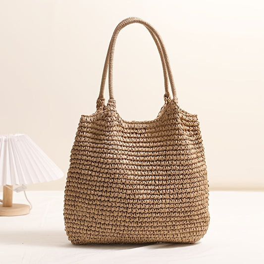 Marisol | Elegante bolso bandolera de paja trenzada – Color avellana