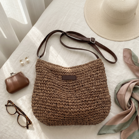 Dina | Elegante bolso trenzado en marrón oscuro