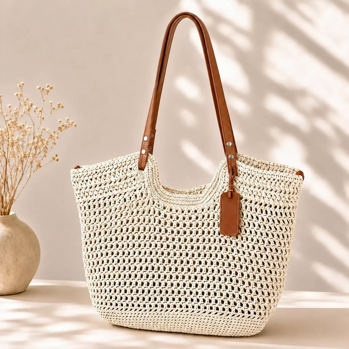 Camelia | Bolso shopper de ganchillo tejido a mano – Elegante marfil