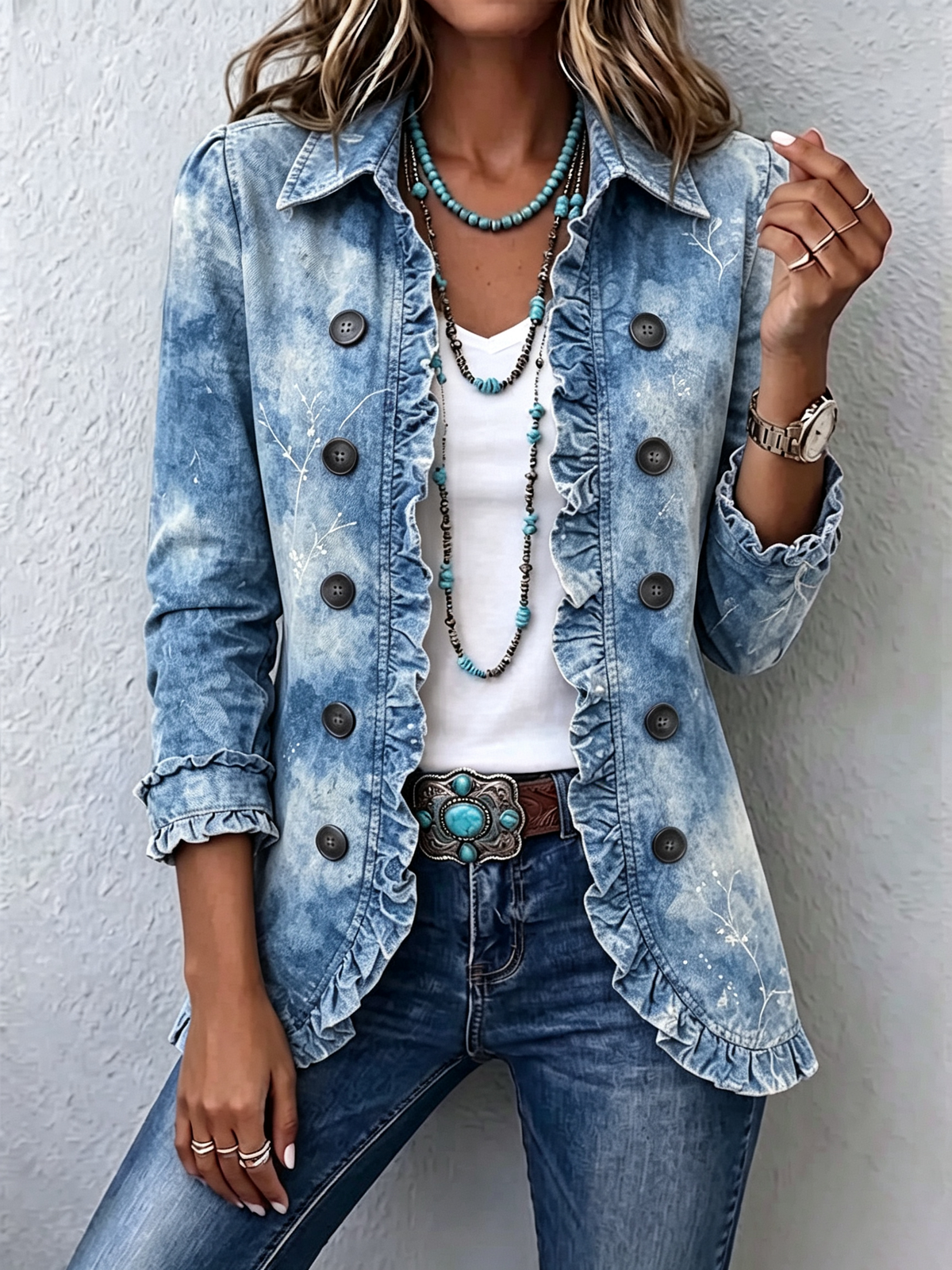 Genoveva | Elegante chaqueta con estampado botánico difuminado