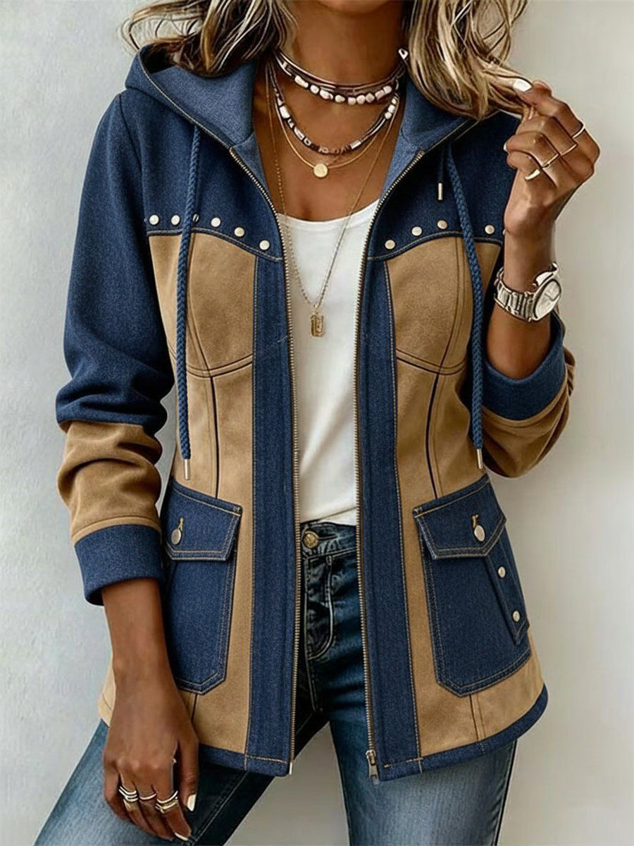 Adriana | Chaqueta con capucha azul marino elegante y versátil