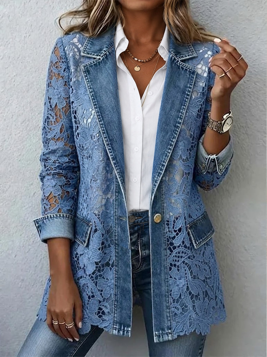 Alicia | Blazer elegante con refinadas inserciones de encaje floral