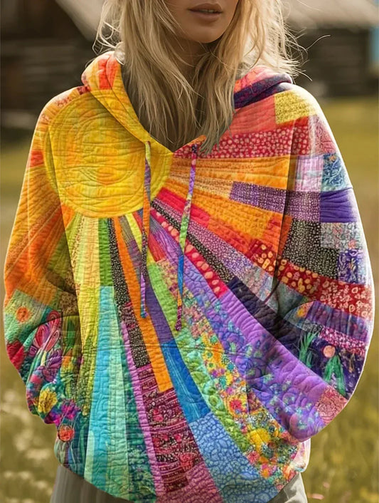 Aurora | Sudadera de felpa multicolor de patchwork con capucha oversize