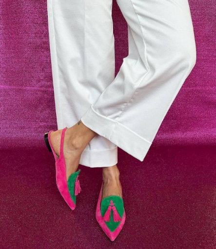Zapato destalonado Elena — Fucsia y verde vibrante