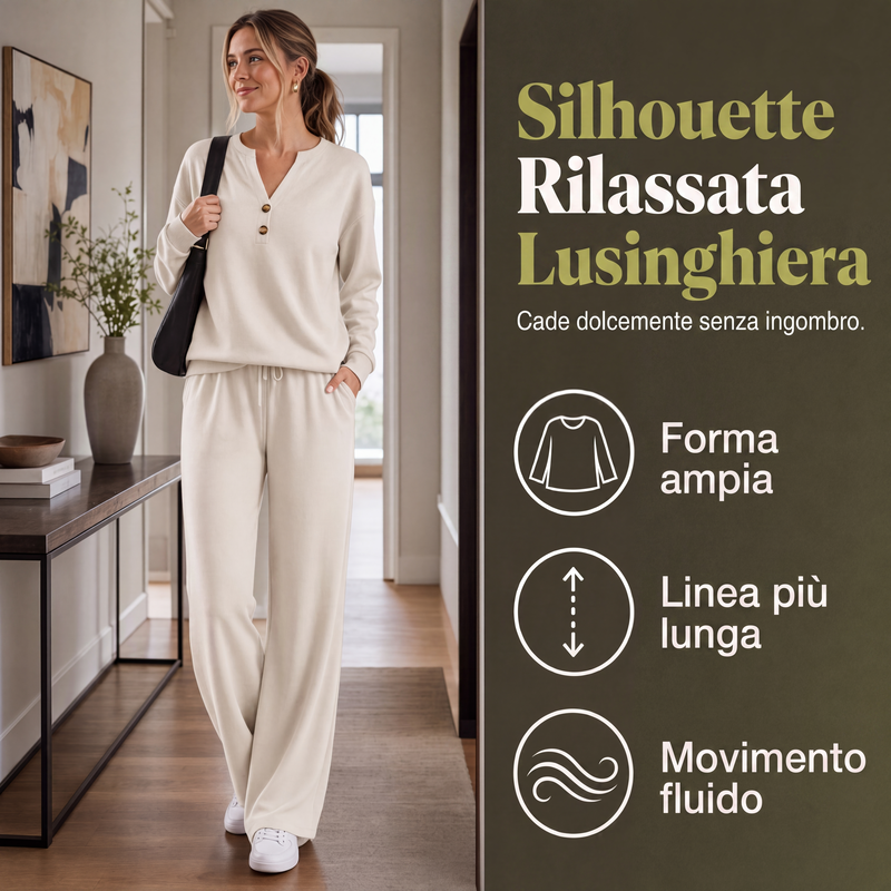Conjunto de mujer con top cómodo y pantalones de pierna ancha